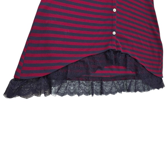 LOGO Lori Goldstein‎ Striped Waffle Knit Cardigan with Lace Trim - Picture 7 of 9